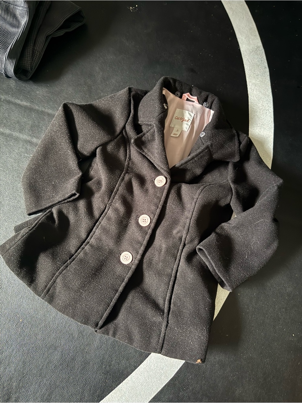 Cat & Jack Girls' Black Pea Coat with Light Pink Lining